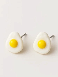 Серёжки-гвоздики Радость Рядом «Яичница», полимерная глина, бело-желтые