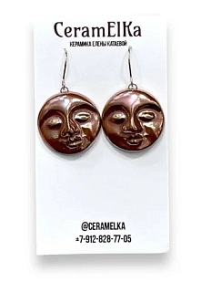 Серьги КерамЕлКа на петле «Лицо», керамика, бронзовые