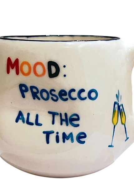 Кружка ручной работы РУКИ В ГЛИНЕ «Mood: prosecco all the time», синяя, керамика, 400 мл, круглая, фото 2.
