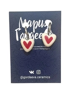 Серьги-конго Мария Гордеева «Сердечки», керамика, красно-белые