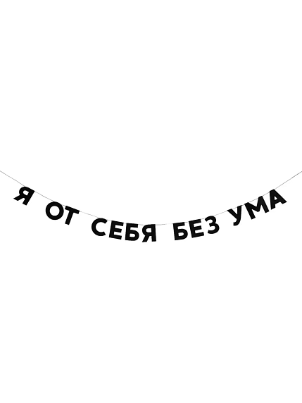 Бумажная гирлянда из букв Tak.sebe.prazdnik «Я ОТ СЕБЯ БЕЗ УМА», чёрная, картон, 240 г/м², фото 1.