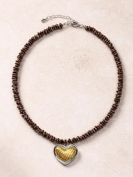 Чокер Мигетт с подвеской «Сердце», гематит, коричневый, фото 2.