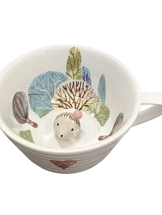 Чашка для чая ручной работы Мадам де Тюль с фигуркой внутри Ёжик в лесу, разноцветная, фарфор, 250 мл