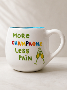 Кружка ручной работы РУКИ В ГЛИНЕ «More champagne less pain», зеленая, керамика, 400 мл, круглая