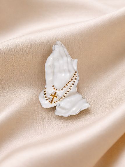 Брошь ручной работы Bulygin «Молитва», фарфор, бело-золотистая, фото 3.