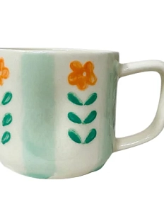 Кружка ручной работы Домик на дереве в мятную полоску, полуфарфор, 250 мл