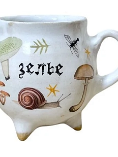 Кружка-котелок ручной работы Керумбия на ножках «Зелье», песочная, керамика, 350 мл