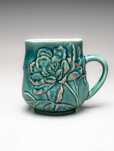 Кружка ручной работы «Пион», зелёная, фарфор, 430 мл