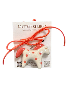 Чокер ручной работы «Лошадка» с розовыми цветочками, полуфарфор