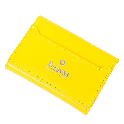 Cкладной кошелек-визитница ручной работы, Kokosina bags, натуральная кожа, жёлтый, фото 2.