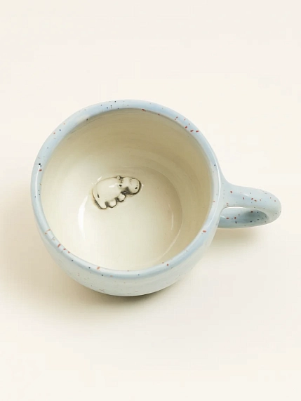 Кружка ручной работы Мама Черепаха с фигуркой внутри Бегемотик, голубая, керамика, 400мл, фото 1.