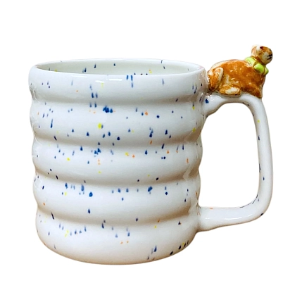 Кружка ручной работы Маковка с фигуркой на ручке «Котик», белая, 180 мл, фото 1.