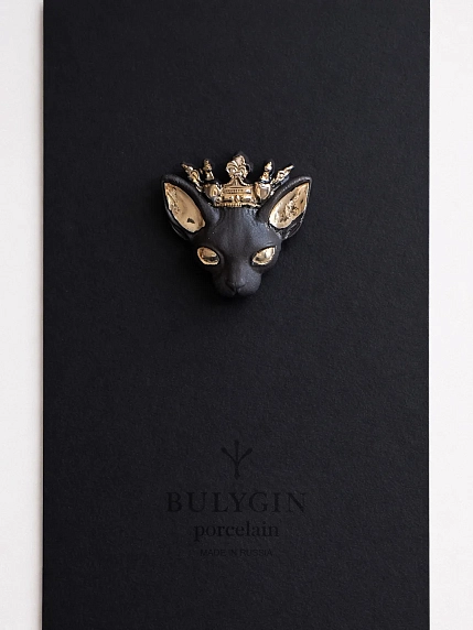 Брошь ручной работы Фарфор Булыгина «Королева кошек», чёрно-золотистая, фото 9.