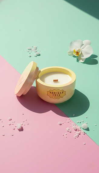 Cвеча «Морская соль», соевый воск, 50 мл, фото 1.