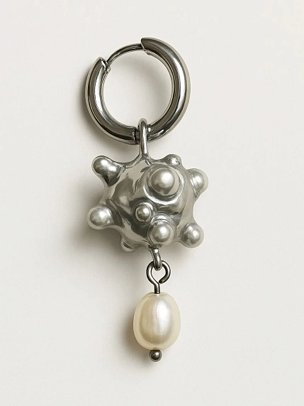 Моносерьга ручной работы ПетПоллиПокет «Пузыри с жемчужинкой», перламутровая, полимерная глина, фото 2.