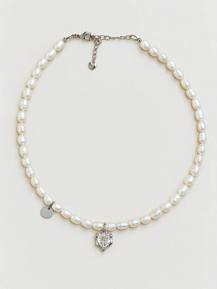 Чокер ручной работы «Ice», речной жемчуг, родированная латунь, фото 2.