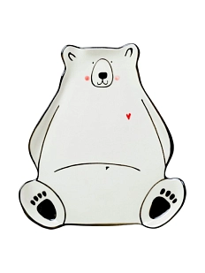 Фигурная тарелка ручной работы «Белый медведь», полуфарфор, 16 см