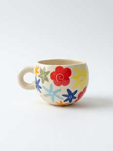 Кружка ручной работы с росписью Разноцветные цветочки, керамика, 300 мл
