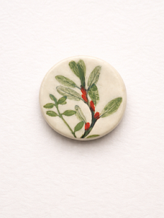 Брошь ручной работы Elizabeth Madar Оттиск трав, зеленая № 2, керамика