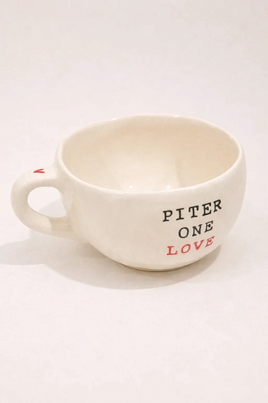 Кружка ручной работы Керамур с надписью «Piter one love», керамика, 350 мл, фото 2.