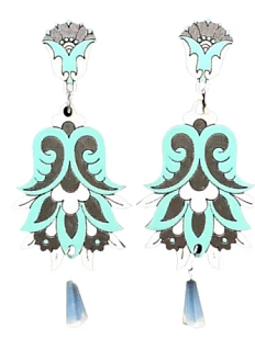 Серьги «Цветок Гамаюн», дерево, бирюзовые