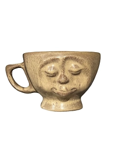 Кружка ручной работы с личиком, светло-коричневая, керамика, 350 мл