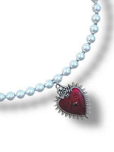 Колье ручной работы «Heart», латунь, жемчуг