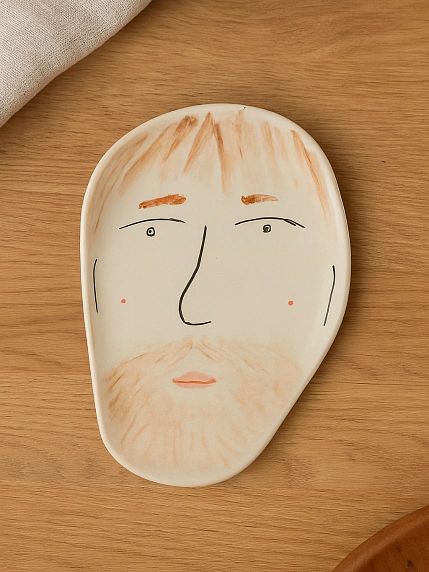 Тарелка ручной работы Бородач, бежевая, полуфарфор, 23 см, фото 2.