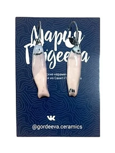 Серьги Мария Гордеева «Рыбки», керамика, бело-розовые