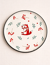 Тарелка ручной работы Ким керамика с бортиком Лис с рябиной и бокалом, белая, 21 см