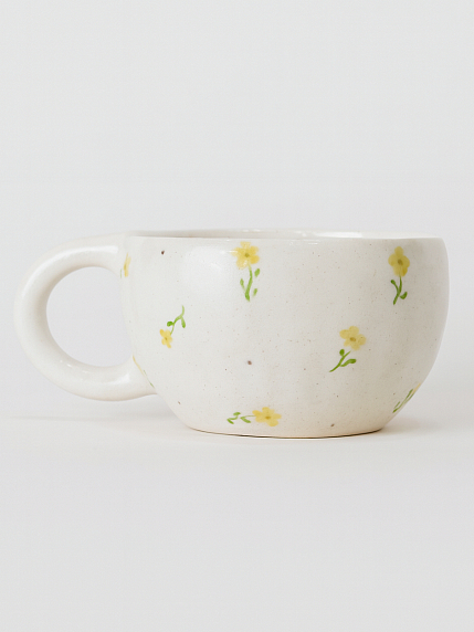 Кружка ручной работы «Желтые цветочки», белая, керамика, 500 мл, фото 2.