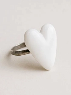 Кольцо ручной работы Радость Рядом «Сердечко», белое, полимерная глина, незамкнутое