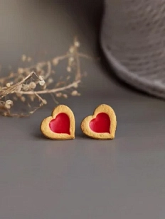 Серьги-гвоздики «Печенье с джемом», полимерная глина