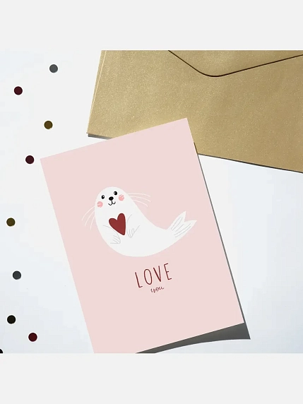 Открытка DARI DARI с тюленем «Love you», А6, фото 2.