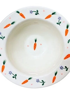 Тарелка глубокая ручной работы Slowday Ceramics с морковками и сиреневыми цветами «Винтаж», керамика, 19 см