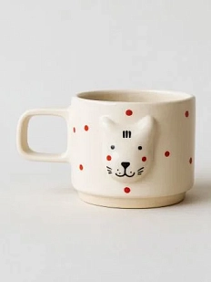 Кружка ручной работы Мария Гордеева с фигуркой Кот в красный горошек, полуфарфор, 250 мл
