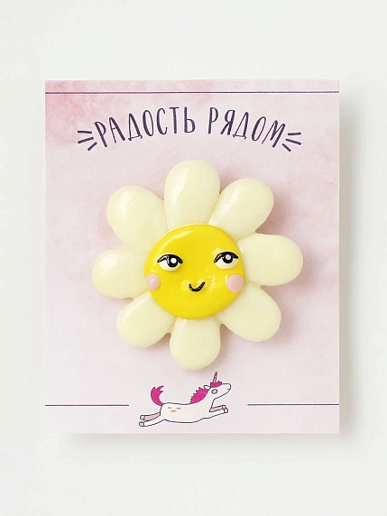 Брошь Радость Рядом «Цветочек», полимерная глина, бело-желтая, фото 2.