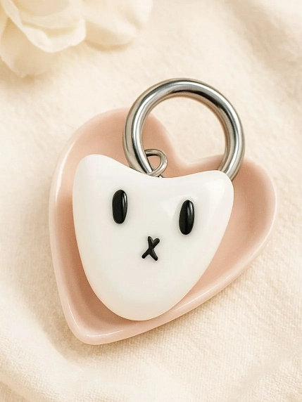 Моносерьга ПетПоллиПокет Котик, полимерная глина, белая, фото 5.