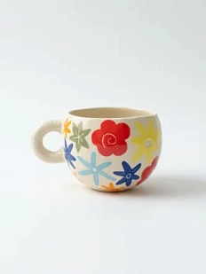 Кружка ручной работы Малёма с росписью Разноцветные цветочки, керамика, 300 мл