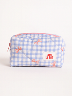 Косметичка ручной работы «Bebesss», голубая клетка с бантиками