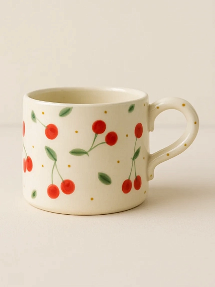 Кружка ручной работы прямая Чашки и поцелуи «Вишенки», полуфарфор, 250 мл, фото 1.