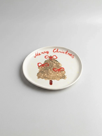 Тарелка ручной работы ММ керамика на Новый год с ёлкой «Merry Christmas», 23 см, фото 2.