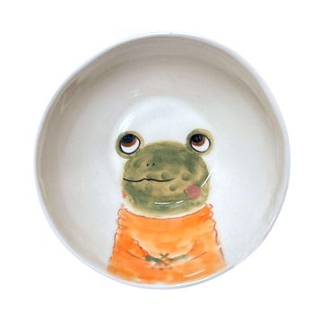 Пиала ручной работы Ким керамика с росписью внутри Лягушка, белая, фарфор, 10 см, фото 2.