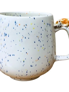 Кружка ручной работы Маковка капля с фигуркой на ручке «Котик», белая, 350 мл