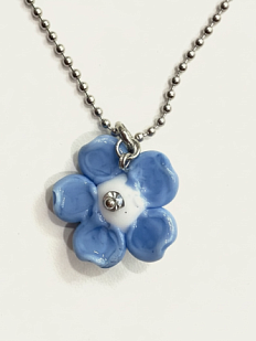 Подвеска «Незабудка», белая, родированная латунь, муранское стекло