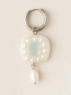 Моносерьга с подвеской жемчугом, полимерная глина