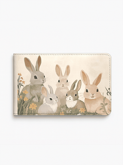 Обложка на студенческий билет «Зайчики», экокожа, фото 1.