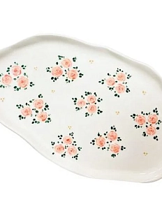 Тарелка ручной работы Slowday Ceramics с розовыми розочками «Винтаж», керамика, 25 см