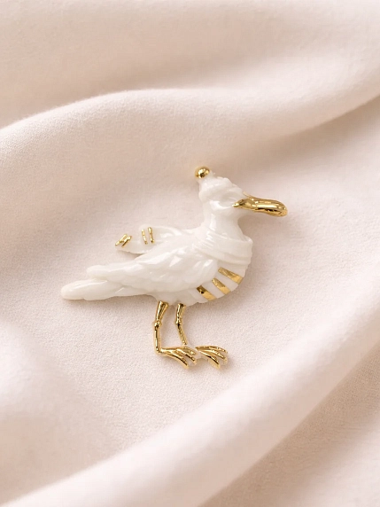 Брошь ручной работы Фарфор Булыгина «Чайка», бело-золотистая, фото 3.