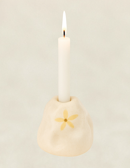 Подсвечник для тонких свечей «Цветочки», жёлтый, керамика, фото 4.